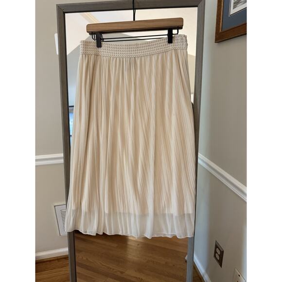 Metrowear New York Metrowear Pleated Chiffon Midi Skirt Beige Pearl Waist PXL - Picture 2 of 5